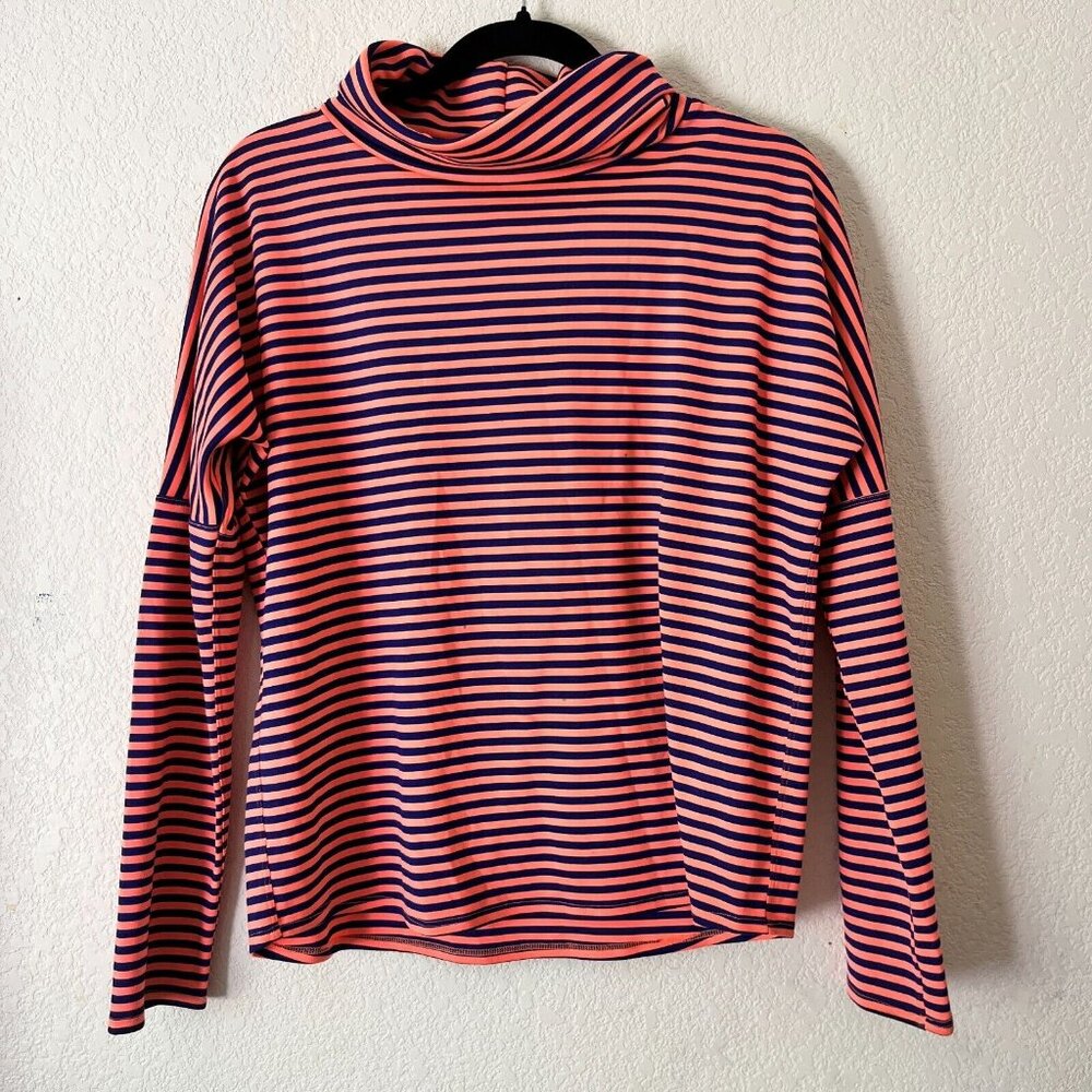 Oiselle Womens Blue Orange Stripe Turtleneck Long sleeve Activewear Top Small